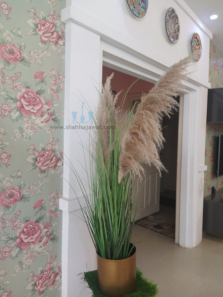 Decorative Real Like, Real Touch Nearly Natural Artificial (Faux) Rustic Pampa Grass 3 Heads Plant Of Size 4ft, Made Of Plastic With Zero Maintenance, Available Exclusively At Shahisajawat India. Best Trendy Home Decor, Restaurant Decor, Office Decor Ideas Of 2024.