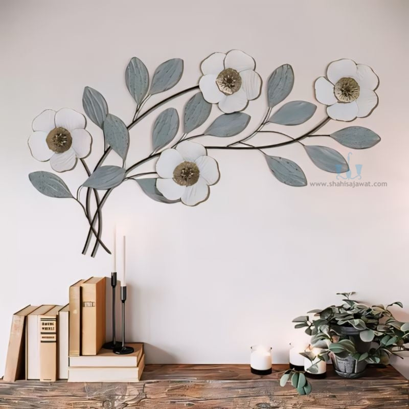 Bluish Gray And White Magnolia Flowers Handcrafted Metal Wall Hanging (Wall Decor) Available Exclusively At Shahi Sajawat India,the world of home decor products.Best trendy home decor, office decor, restaurant decor, living room, kitchen and bathroom decor ideas of 2024.