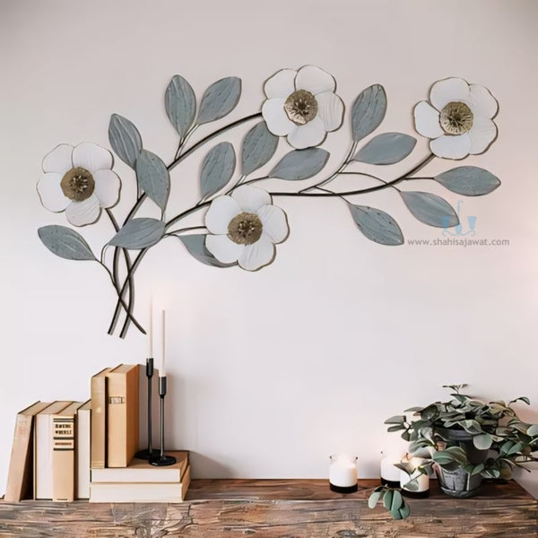 Bluish Gray And White Magnolia Flowers Handcrafted Metal Wall Hanging (Wall Decor) Available Exclusively At Shahi Sajawat India,the world of home decor products.Best trendy home decor, office decor, restaurant decor, living room, kitchen and bathroom decor ideas of 2024.