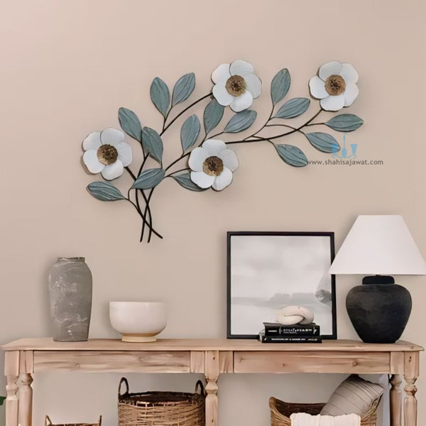 Bluish Gray And White Magnolia Flowers Handcrafted Metal Wall Hanging (Wall Decor) Available Exclusively At Shahi Sajawat India,the world of home decor products.Best trendy home decor, office decor, restaurant decor, living room, kitchen and bathroom decor ideas of 2024.