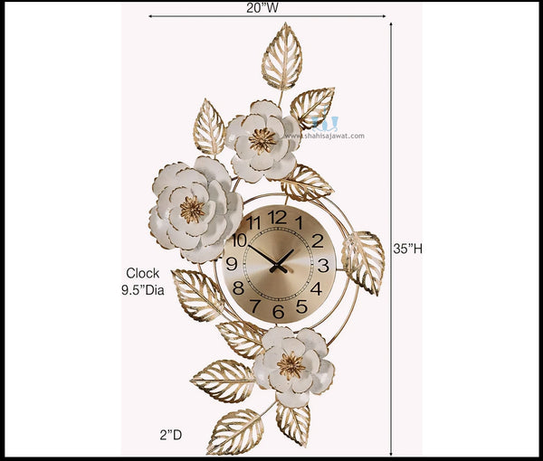 Ivory And Gold Contemporary Layered Floral Blossoms Handcrafted Quartz Metal (Iron) Wall Clock With Single Face Form And Needle Display, available exclusively on Shahi Sajawat India, the world of home decor products.Best trendy home decor, office decor, restaurant decor, living room, kitchen and bathroom decor ideas of 2024.