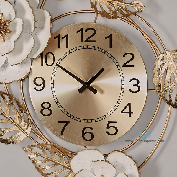 Ivory And Gold Contemporary Layered Floral Blossoms Handcrafted Quartz Metal (Iron) Wall Clock With Single Face Form And Needle Display, available exclusively on Shahi Sajawat India, the world of home decor products.Best trendy home decor, office decor, restaurant decor, living room, kitchen and bathroom decor ideas of 2024.