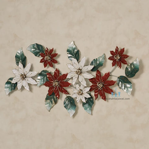 Red And White Poinsettia Flowers Handcrafted Metal Wall Hanging (Wall Decor) Available Exclusively At Shahi Sajawat India,the world of home decor products.Best trendy home decor, office decor, restaurant decor, living room, kitchen and bathroom decor ideas of 2024.