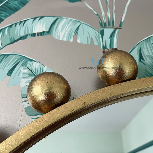 Large Gold Handcrafted Bobbly Round Contemporary Metal (Iron) Wall Mirror, Comes Ready To Hang, Available exclusively on Shahi Sajawat India, the world of home decor products.Best trendy home decor, office decor, restaurant decor, living room, kitchen and bathroom decor ideas of 2024.