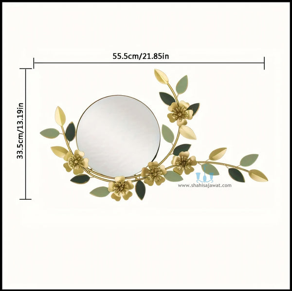 Gold, Black And Green Handcrafted Floral Veil Round Contemporary Metal (Iron) Wall Mirror, Comes Ready To Hang, Available exclusively on Shahi Sajawat India, the world of home decor products.Best trendy home decor, office decor, restaurant decor, living room, kitchen and bathroom decor ideas of 2025.