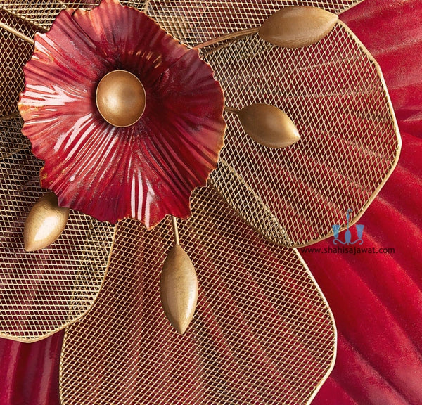 Red And Gold Floral Handcrafted Metal Wall Hanging (Wall Decor) Available Exclusively At Shahi Sajawat India,the world of home decor products.Best trendy home decor, office decor, restaurant decor, living room, kitchen and bathroom decor ideas of 2025.