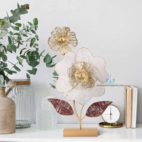 White Contemporary Floral Metal Table Top Handcrafted Sculpture (Figurine), Available exclusively on Shahi Sajawat India, the world of home decor products. Best trendy home decor, office decor, living room,table decor, kitchen and bathroom decor ideas of 2025.