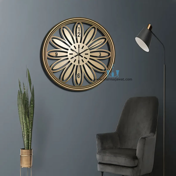 Gold/Black Floral Handcrafted Quartz Metal (Iron) Modern Wall Clock With Single Face Form And Needle Display, available exclusively on Shahi Sajawat India, the world of home decor products.Best trendy home decor, office decor, restaurant decor, living room, kitchen and bathroom decor ideas of 2025.