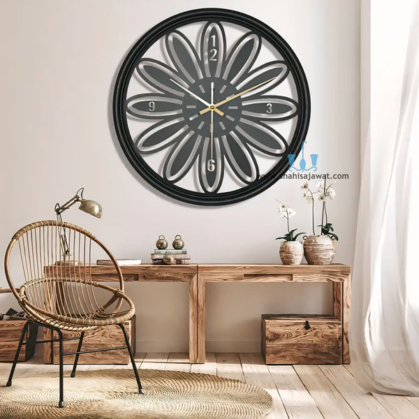 Gold/Black Floral Handcrafted Quartz Metal (Iron) Modern Wall Clock With Single Face Form And Needle Display, available exclusively on Shahi Sajawat India, the world of home decor products.Best trendy home decor, office decor, restaurant decor, living room, kitchen and bathroom decor ideas of 2025.