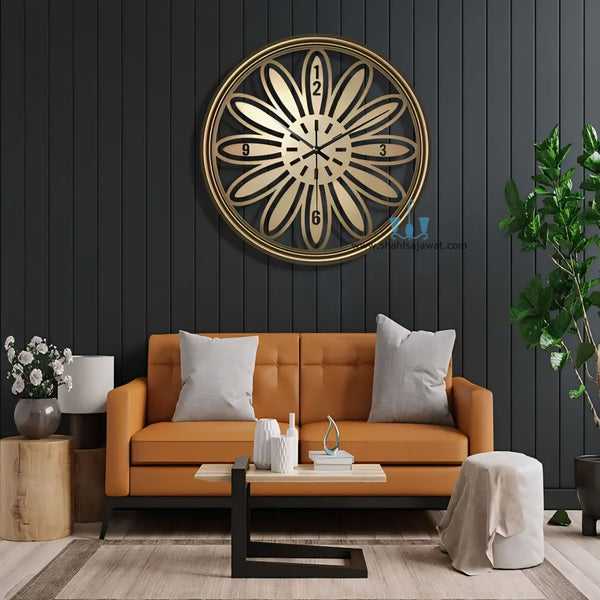 Gold/Black Floral Handcrafted Quartz Metal (Iron) Modern Wall Clock With Single Face Form And Needle Display, available exclusively on Shahi Sajawat India, the world of home decor products.Best trendy home decor, office decor, restaurant decor, living room, kitchen and bathroom decor ideas of 2025.