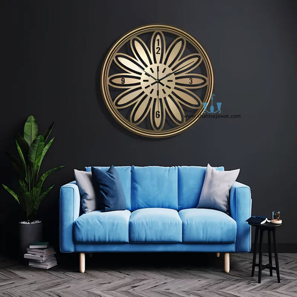 Gold/Black Floral Handcrafted Quartz Metal (Iron) Modern Wall Clock With Single Face Form And Needle Display, available exclusively on Shahi Sajawat India, the world of home decor products.Best trendy home decor, office decor, restaurant decor, living room, kitchen and bathroom decor ideas of 2025.