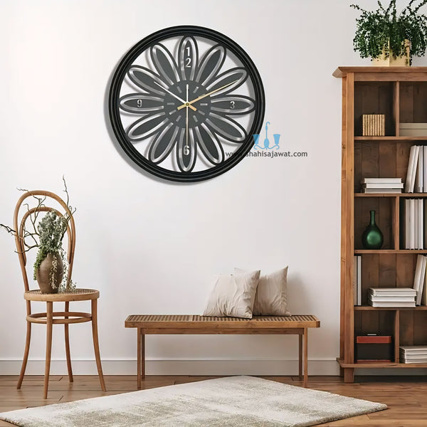 Gold/Black Floral Handcrafted Quartz Metal (Iron) Modern Wall Clock With Single Face Form And Needle Display, available exclusively on Shahi Sajawat India, the world of home decor products.Best trendy home decor, office decor, restaurant decor, living room, kitchen and bathroom decor ideas of 2025.