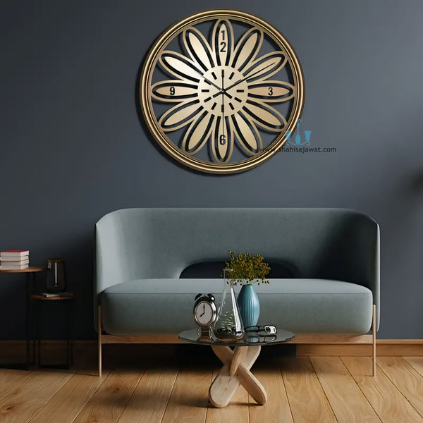 Gold/Black Floral Handcrafted Quartz Metal (Iron) Modern Wall Clock With Single Face Form And Needle Display, available exclusively on Shahi Sajawat India, the world of home decor products.Best trendy home decor, office decor, restaurant decor, living room, kitchen and bathroom decor ideas of 2025.